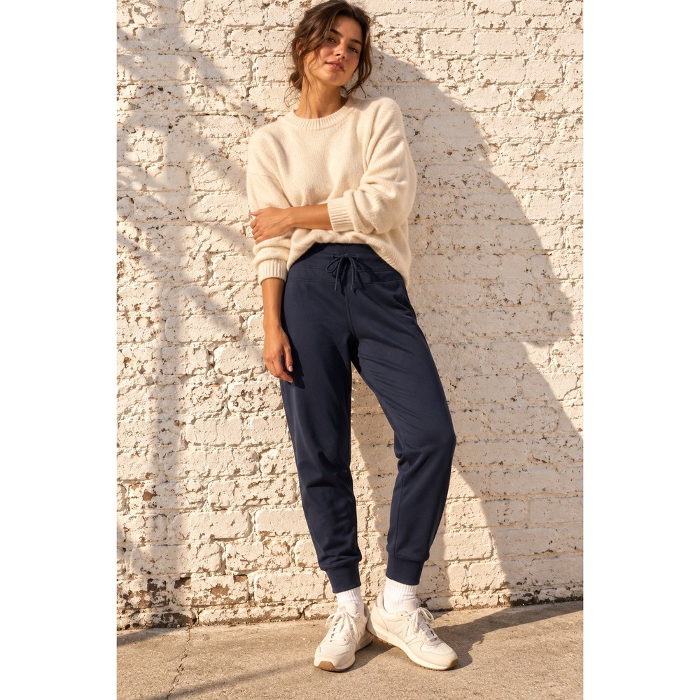 Quince Navy Blue Nylon Spandex Ultra-Soft High Rise Joggers Athleisure Size L